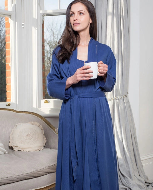 Nora Rose Evelyn woven Navy Long Robe 1264
