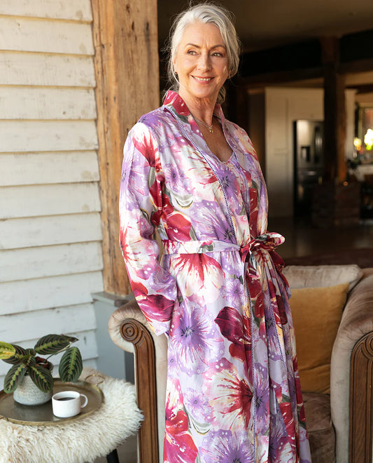 Nora Rose Maeve Lilac Floral Long Robe 1798