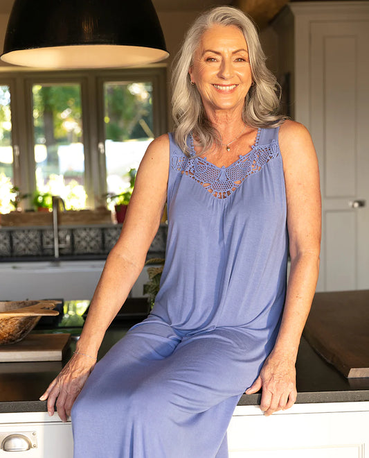 Nora Rose Delilah Blue Knit Long Nightgown 1825