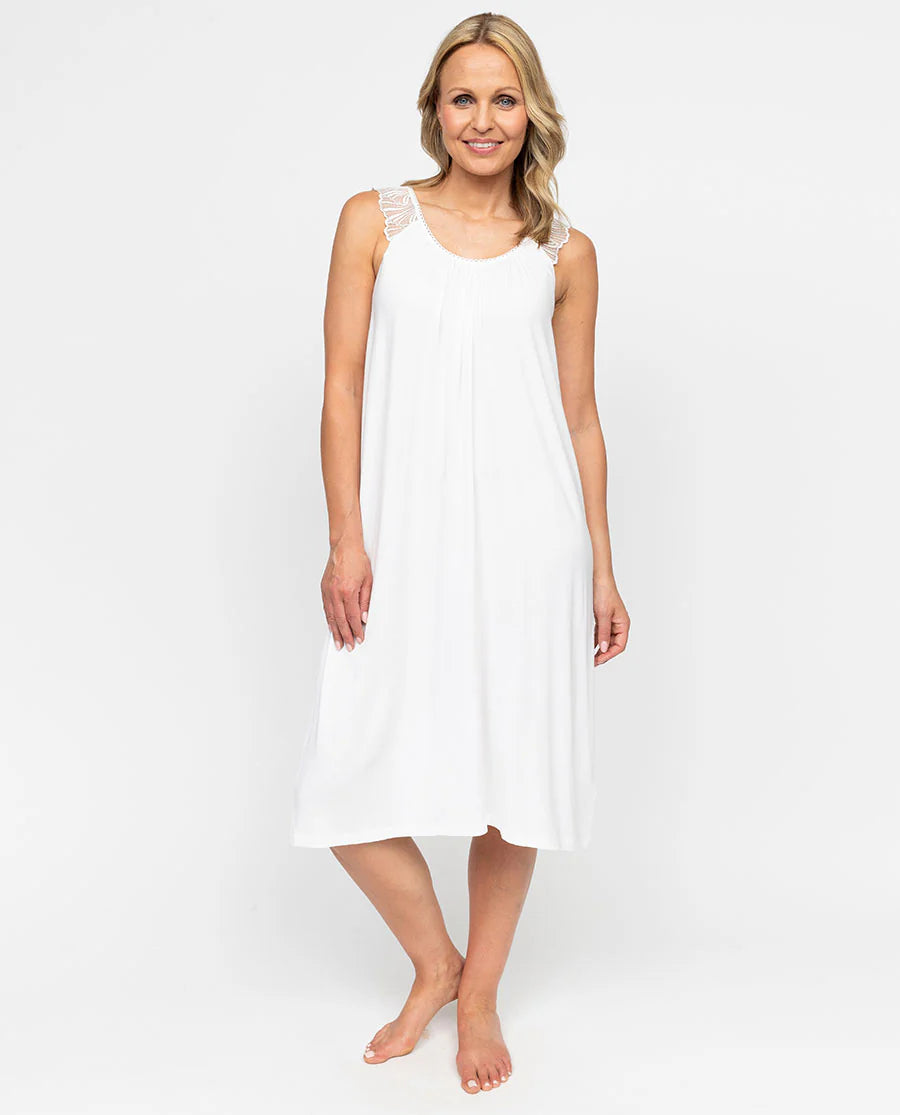 Nora Rose Christina White Modal Knit Short Nightdress 2148