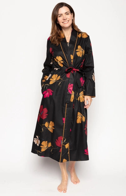 Nora Rose Marcella Black Floral  Long Robe 1706