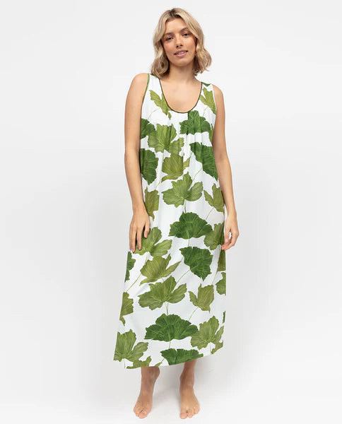 Olive Leaf Printed Jersey Long Nightdress 5009