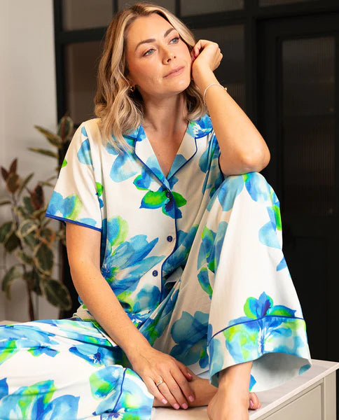 Ashley Blue Floral Jersey Pjyama Set 5375/5376