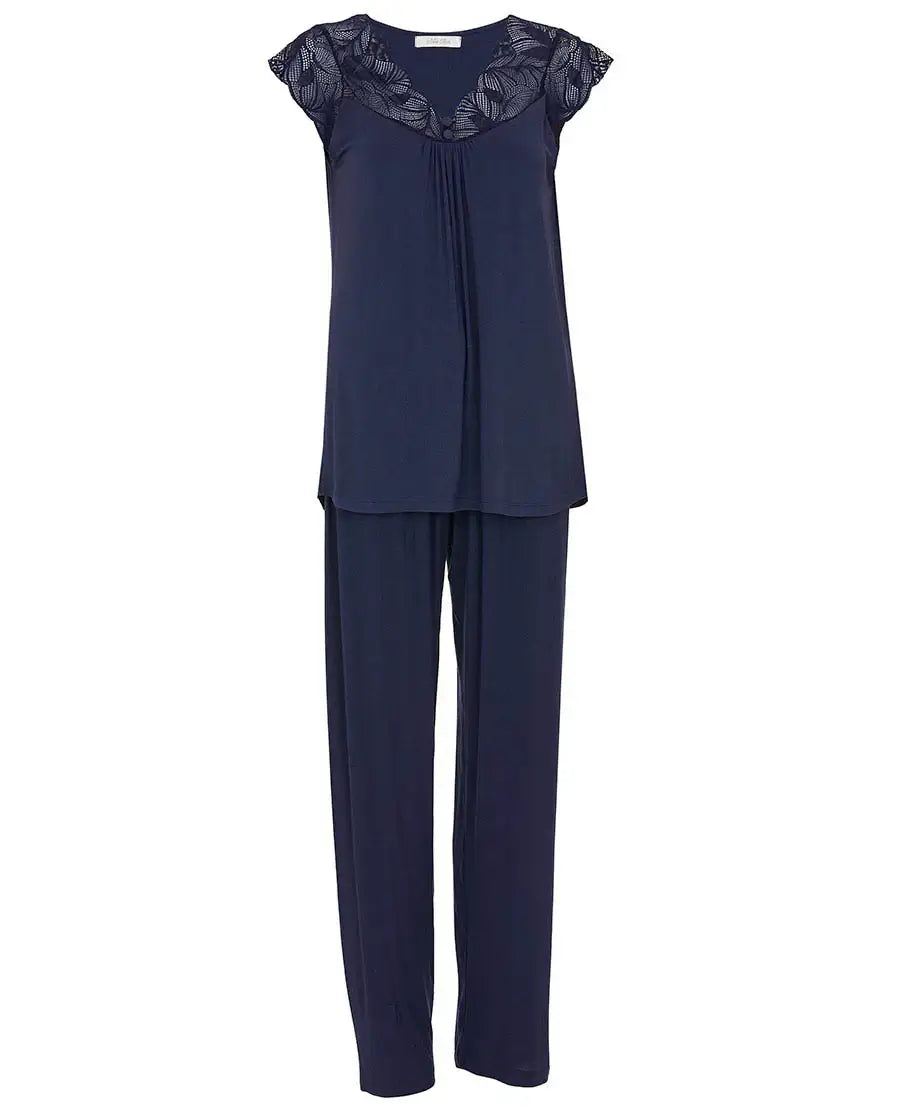 Nora Rose Caroline Navy Knit Lace PJ Set 2220