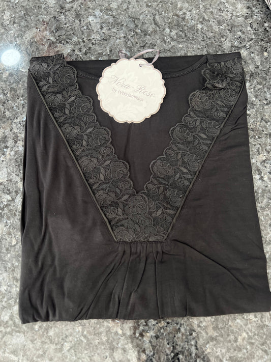 Nora Rose Black Long Sleeve Knit Nightgown 1201