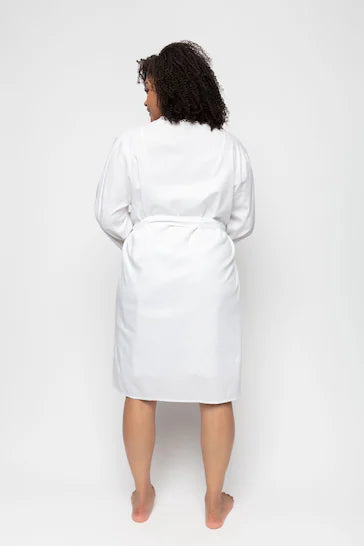 Saskia White Short Robe Eyelet Trim 9651