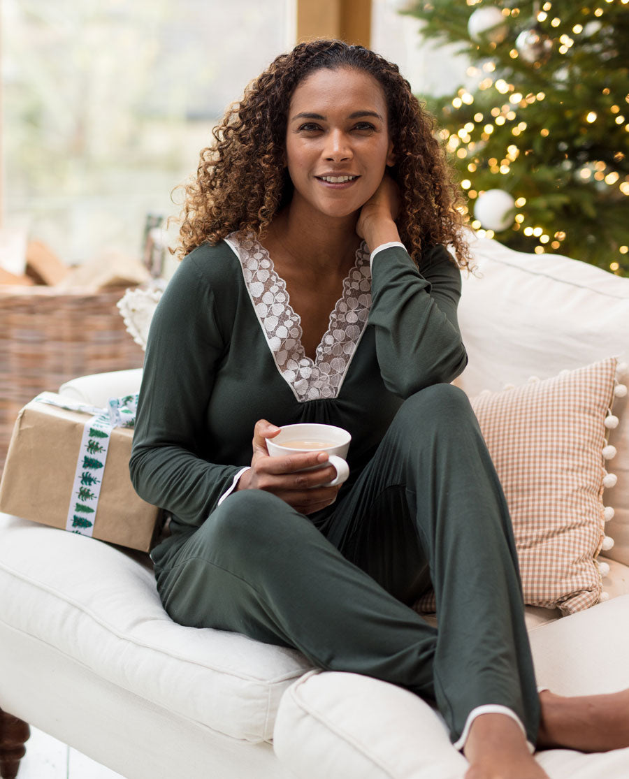 Nora Rose Marilyn Forest Green Knit Pyjama Set –