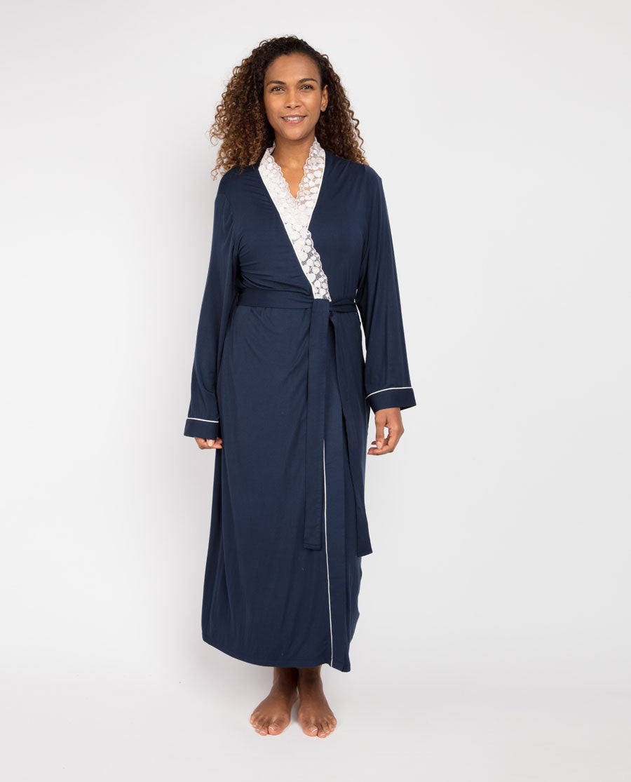 Nora Rose Judy Navy Knit Long Robe 1574