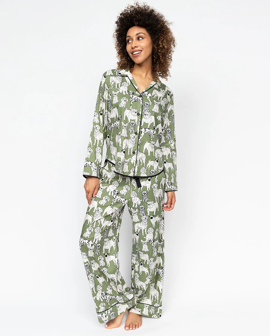 Nancy Sage Green Dog Printed PJ Set 0654/0655