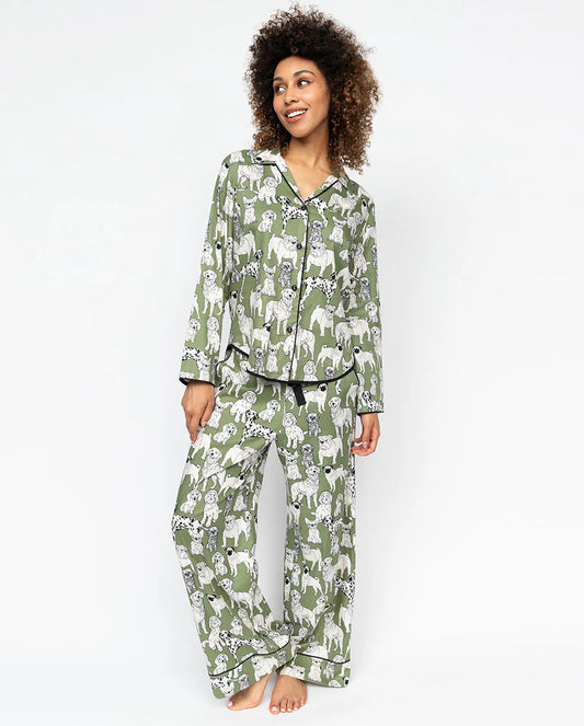 Nancy Sage Green Dog Printed PJ Set 0654/0655