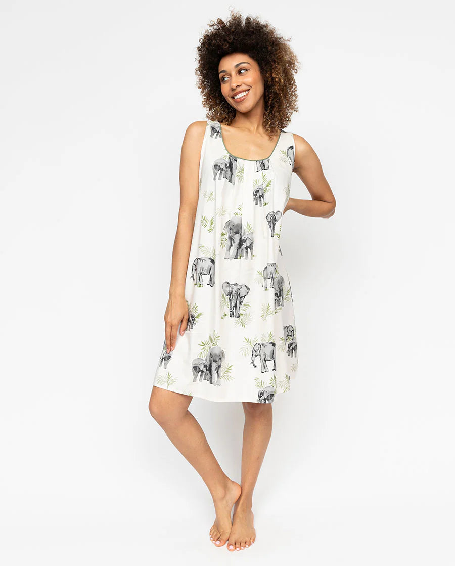 Eloise Cream Elephant print Nightdress 0780