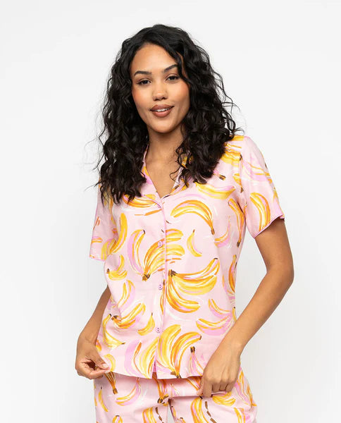 Betsy Pink Banana Print PJ Top 0782