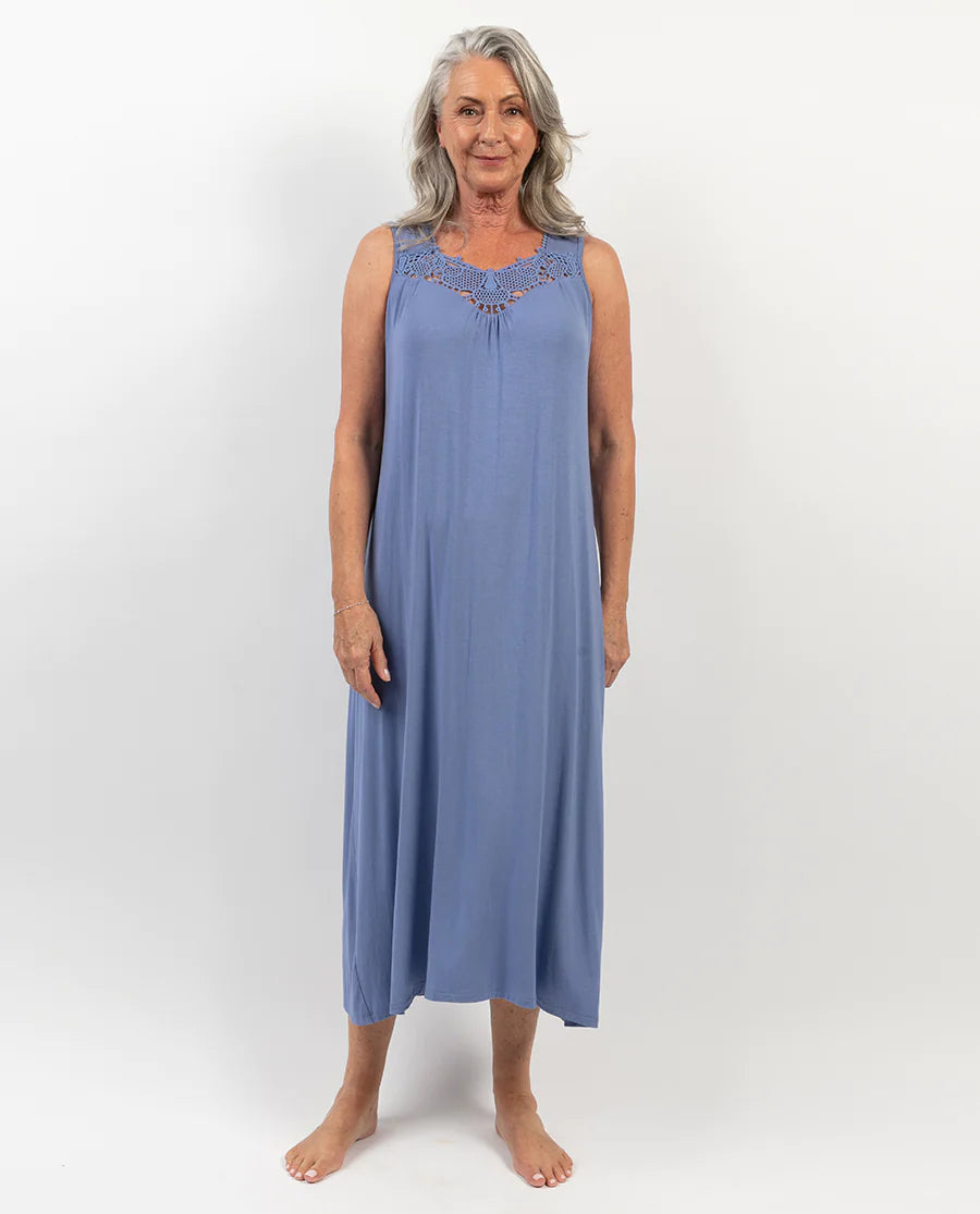 Nora Rose Delilah Blue Knit Long Nightgown