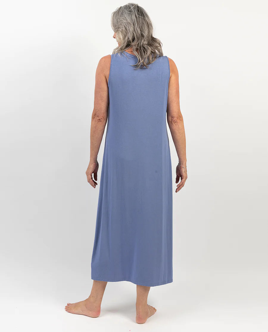 Nora Rose Delilah Blue Knit Long Nightgown