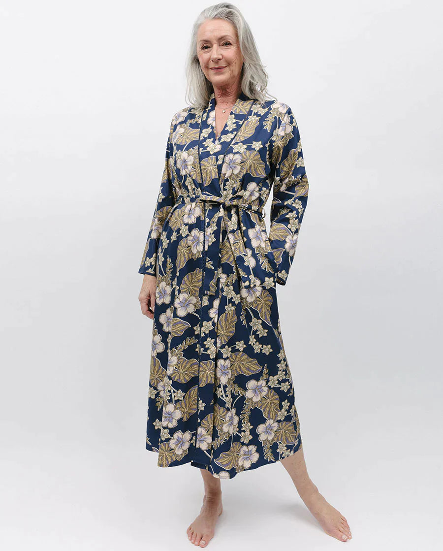 Nora Rose Winnie Navy Floral Long Robe 1848