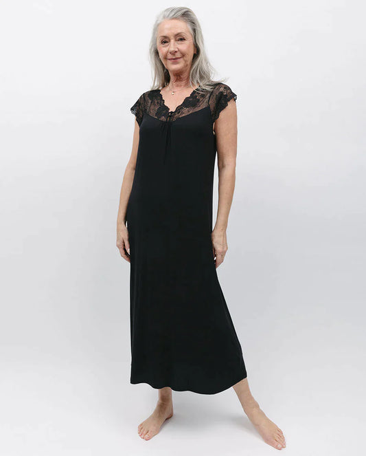 Nora Rose Winnie Black Knit Lace Neckline Nightdress 1856