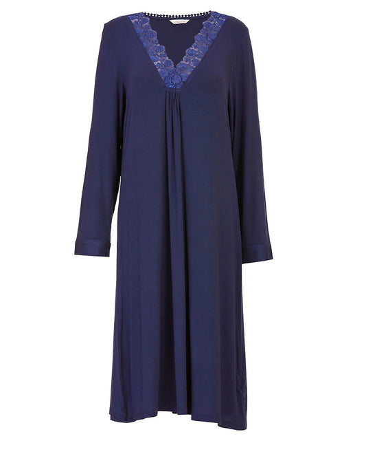 Nora Rose Joanna Navy Jersey Lace Nightdress 2048
