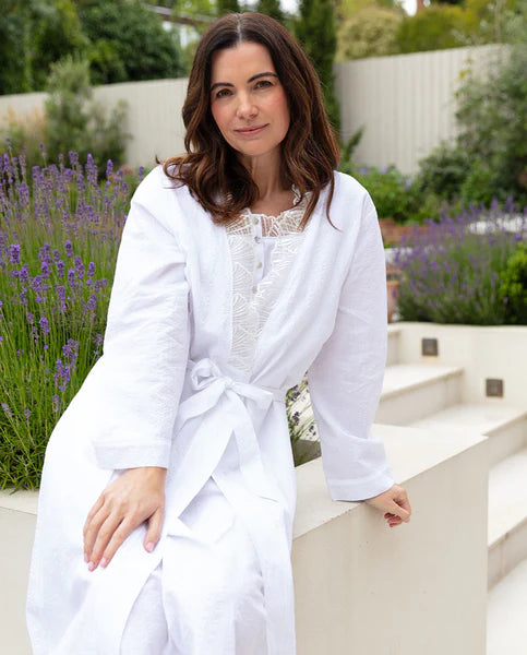 Nora Rose Christina White Seersucker Long Robe 2144