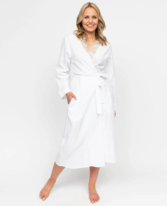 Nora Rose Christina White Seersucker Long Robe 2144