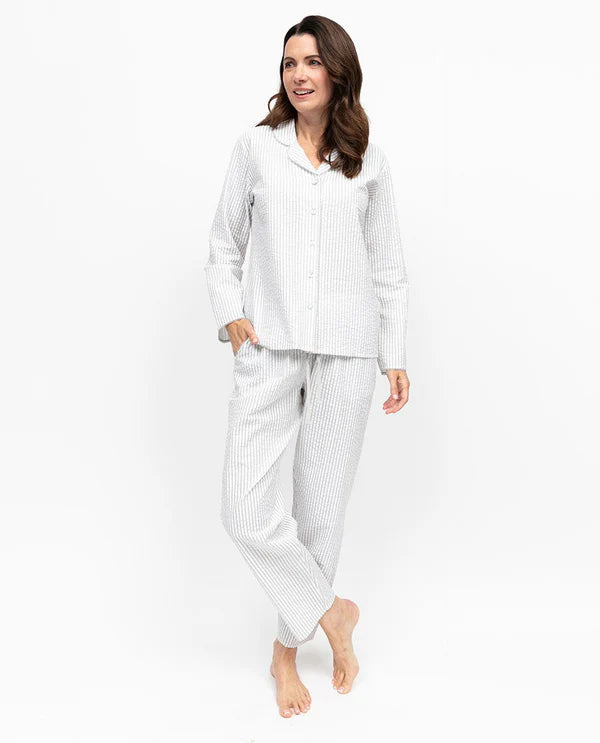 Nora Rose Willow Grey Seersucker Stripe Pyjama Set 2360