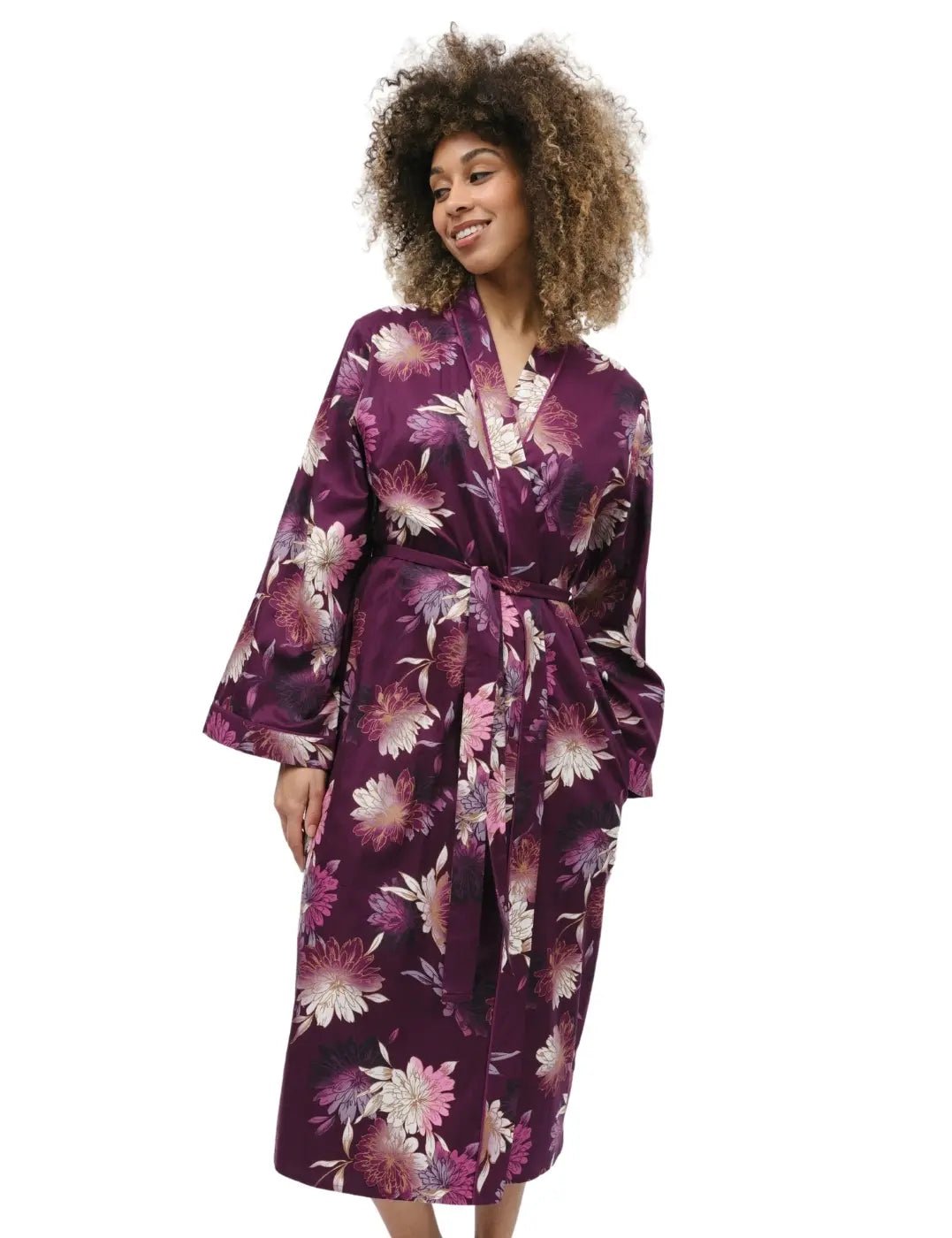 Eve Magenta Floral Long Robe 9854