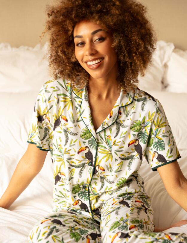 Gabrielle White Print Jersey Pyjama Top