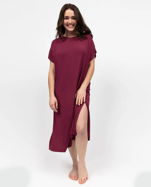 Yasmin Ox Blood Long Jersey Nightgown 5091