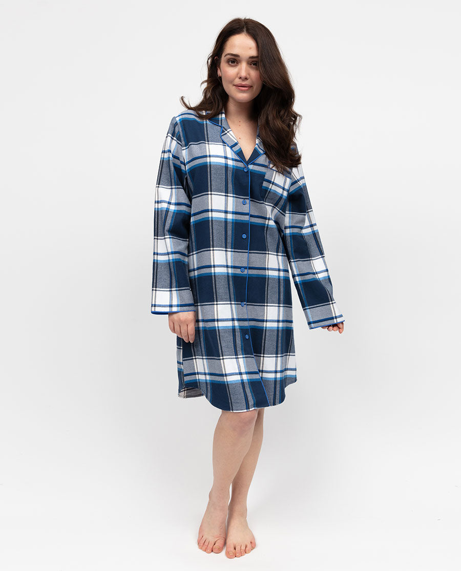 Frosty Brush Checked Flannel Long sleeve Nightshirt 5134