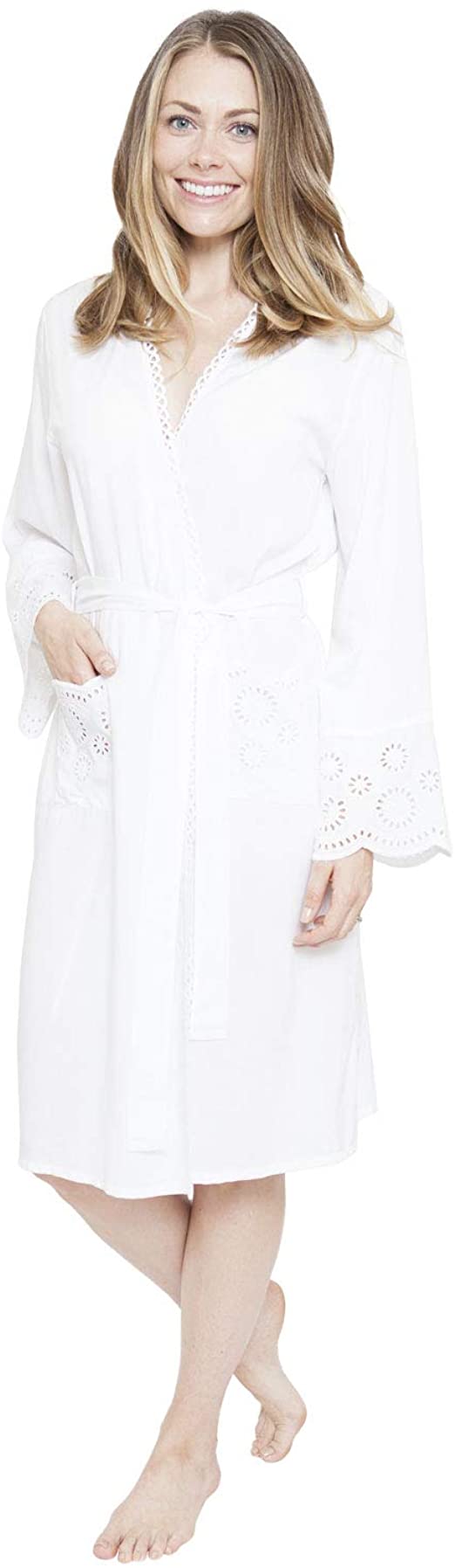 Ella White Eyelet Trim Robe