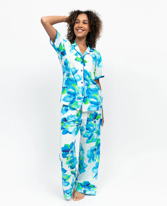 Ashley Blue Floral Jersey Pjyama Set 5375/5376