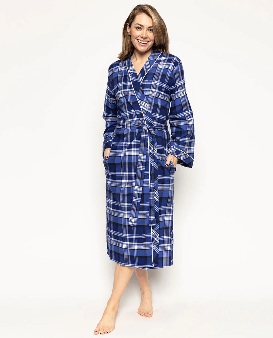 Riley Navy Plaid Long Robe #9459