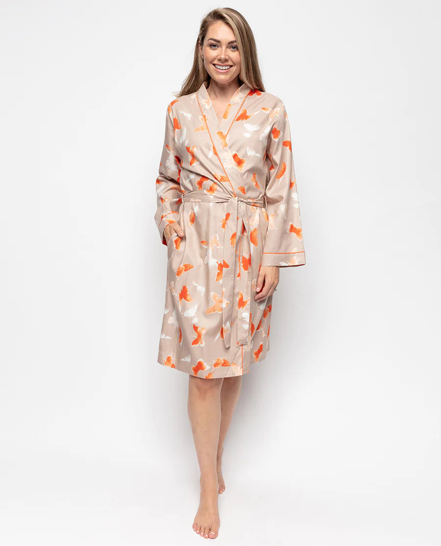 Sage Butterfly Print Short Robe