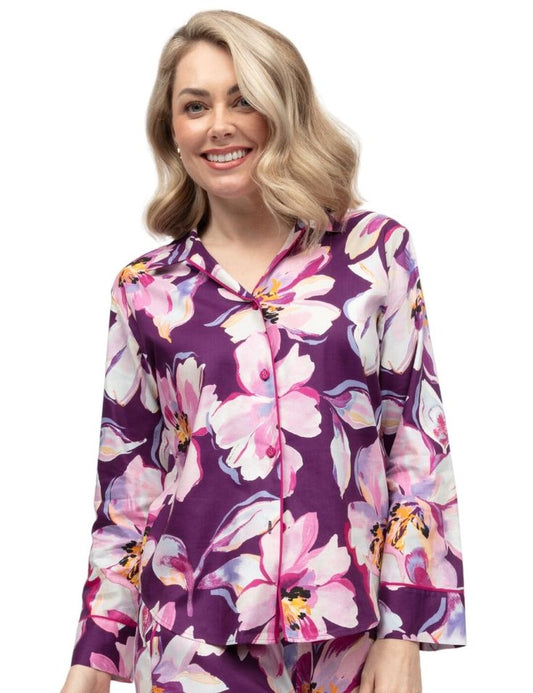 Hazel Dark Purple Floral Pyjama Top 0483