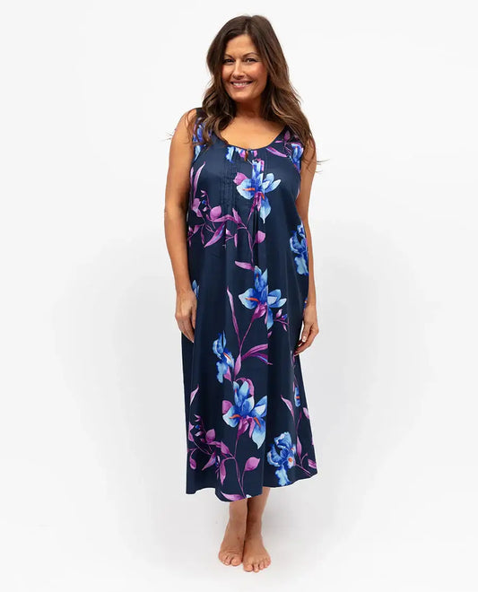 Nora Rose Caroline Navy Floral Long Nightdress 2218