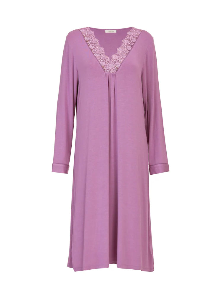 Nora Rose Solid Knit Pink Modal Longsleeve Nightgown 2039