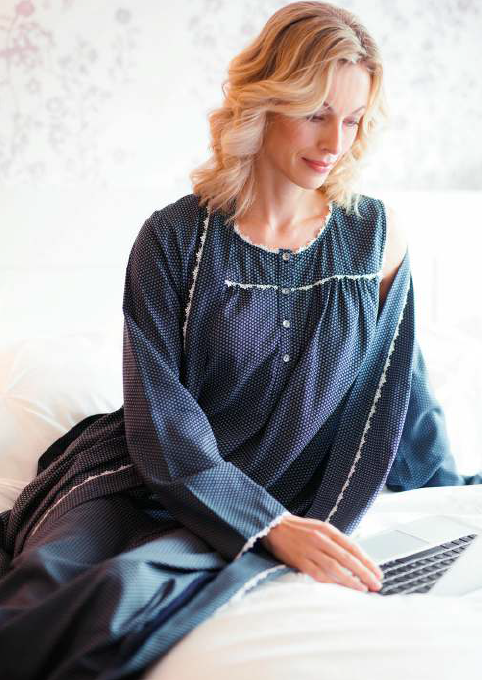 Nora Rose Judy Navy Dot Long Robe