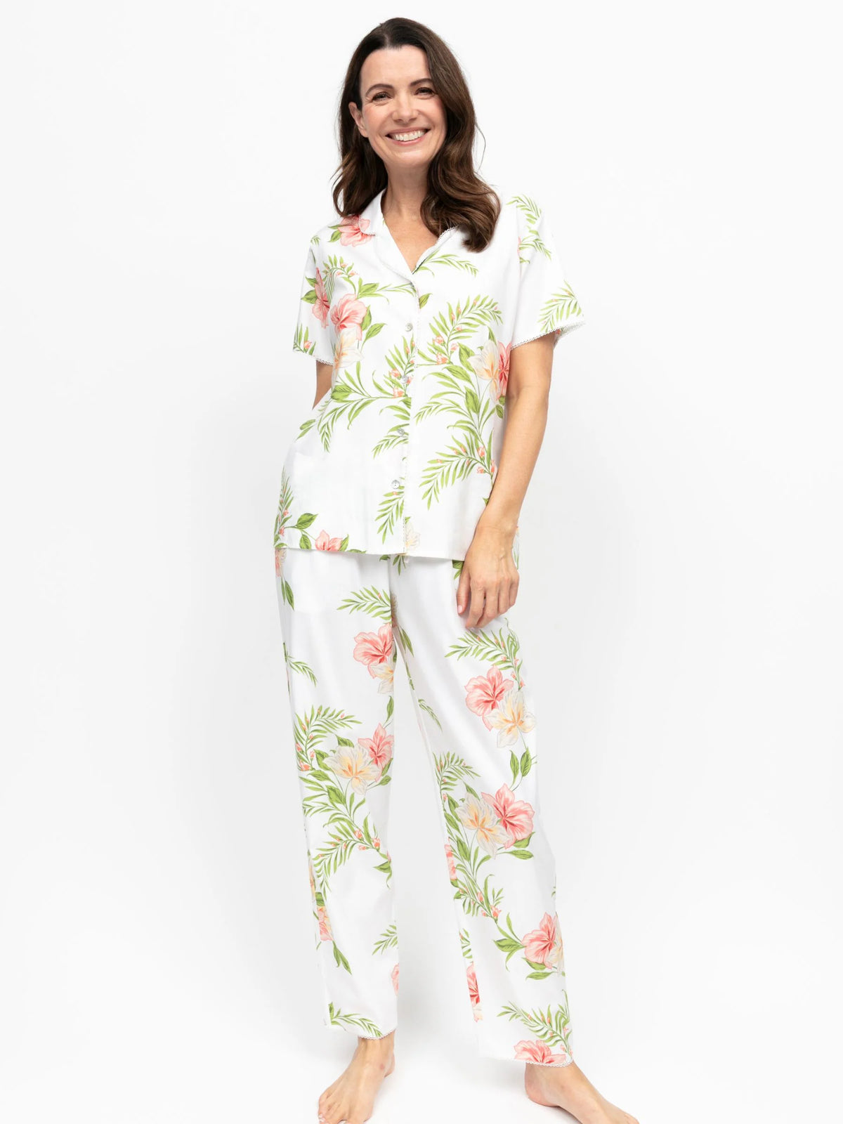White Floral Print Lace PJ Set 2397