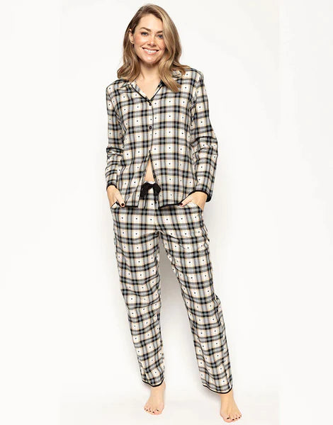 Beth  Heart Check Cotton Flannel Pyjama Set