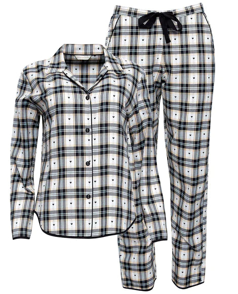 Beth  Heart Check Cotton Flannel Pyjama Set