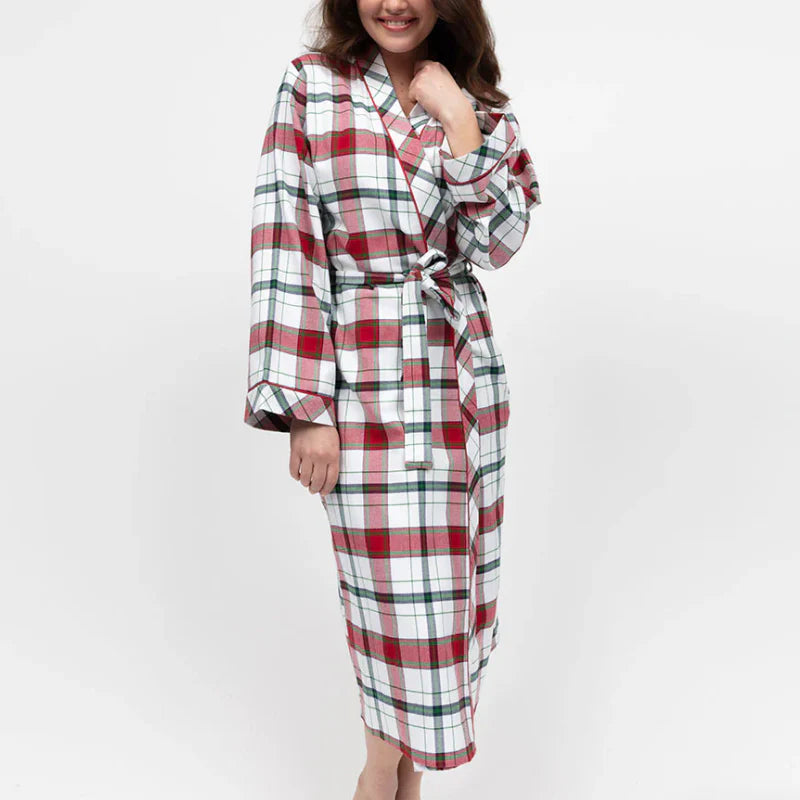 Blaze Red Check Flannel Long Robe 5142