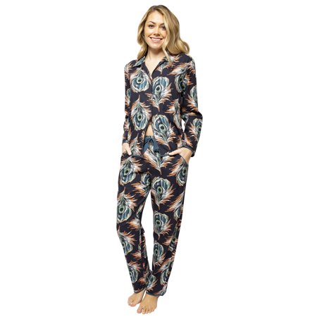 Elena Black Peacock Print Pyjama Set