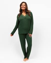 Nora Rose Jade Olive Green Lace Jersey PJ Set 2240
