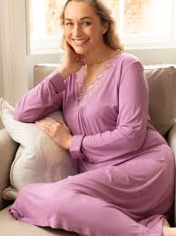Nora Rose Solid Knit Pink Modal Longsleeve Nightgown 2039