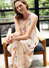 Nora Rose Peach Floral Jersey Long Nightdress 2412