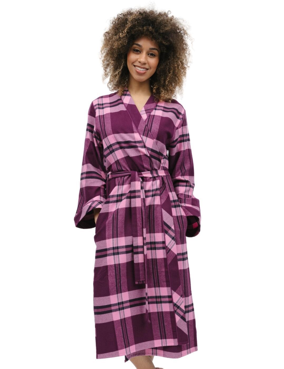 Eve Magenta Plaid Long Robe 9862