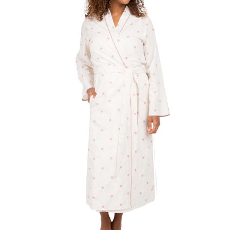 Nora Rose Audrey Embroidered Cream Long Robe 100%cotton